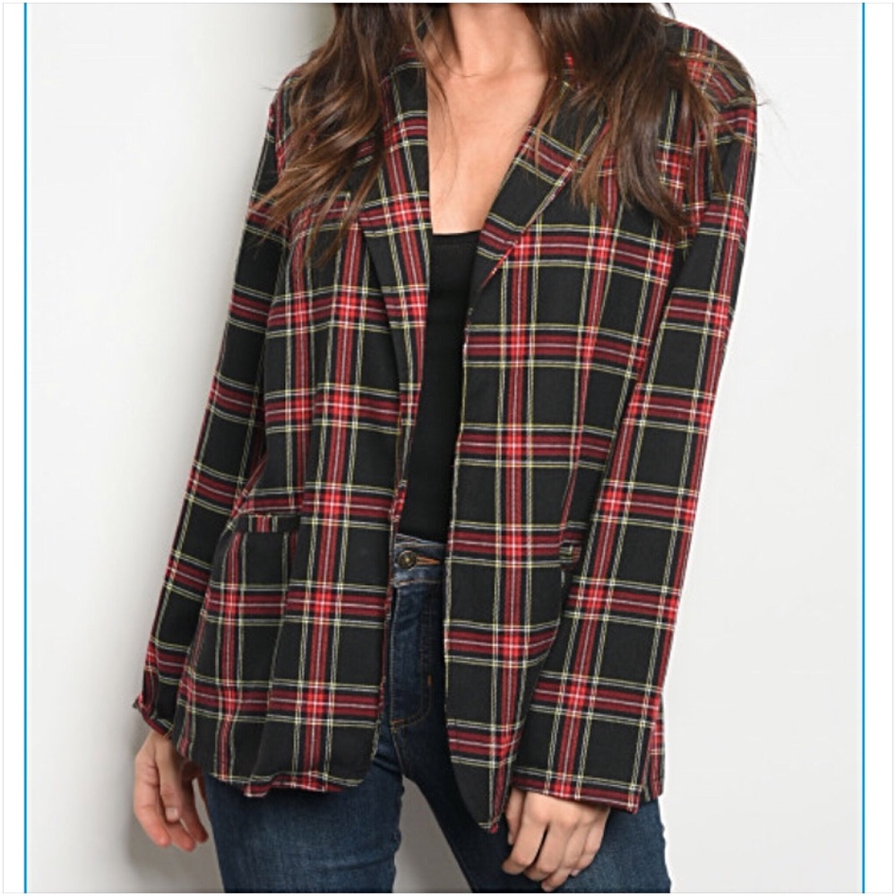 🍁SALE Perfect Plaid Blazer Jacket Pockets S/M - Picture 2 of 8